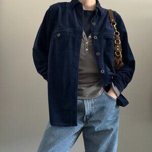 Carole Little Sport 90s Navy Corduroy Button Up Jacket • Women’s Medium Vintage